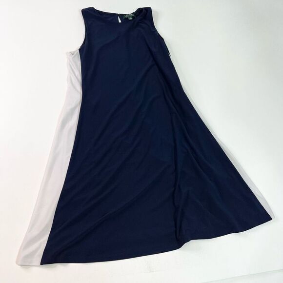 Lauren Ralph Lauren Shift Dress Women's 12 Blue & White 2-Tone Keyhole Back Mini - Picture 1 of 10